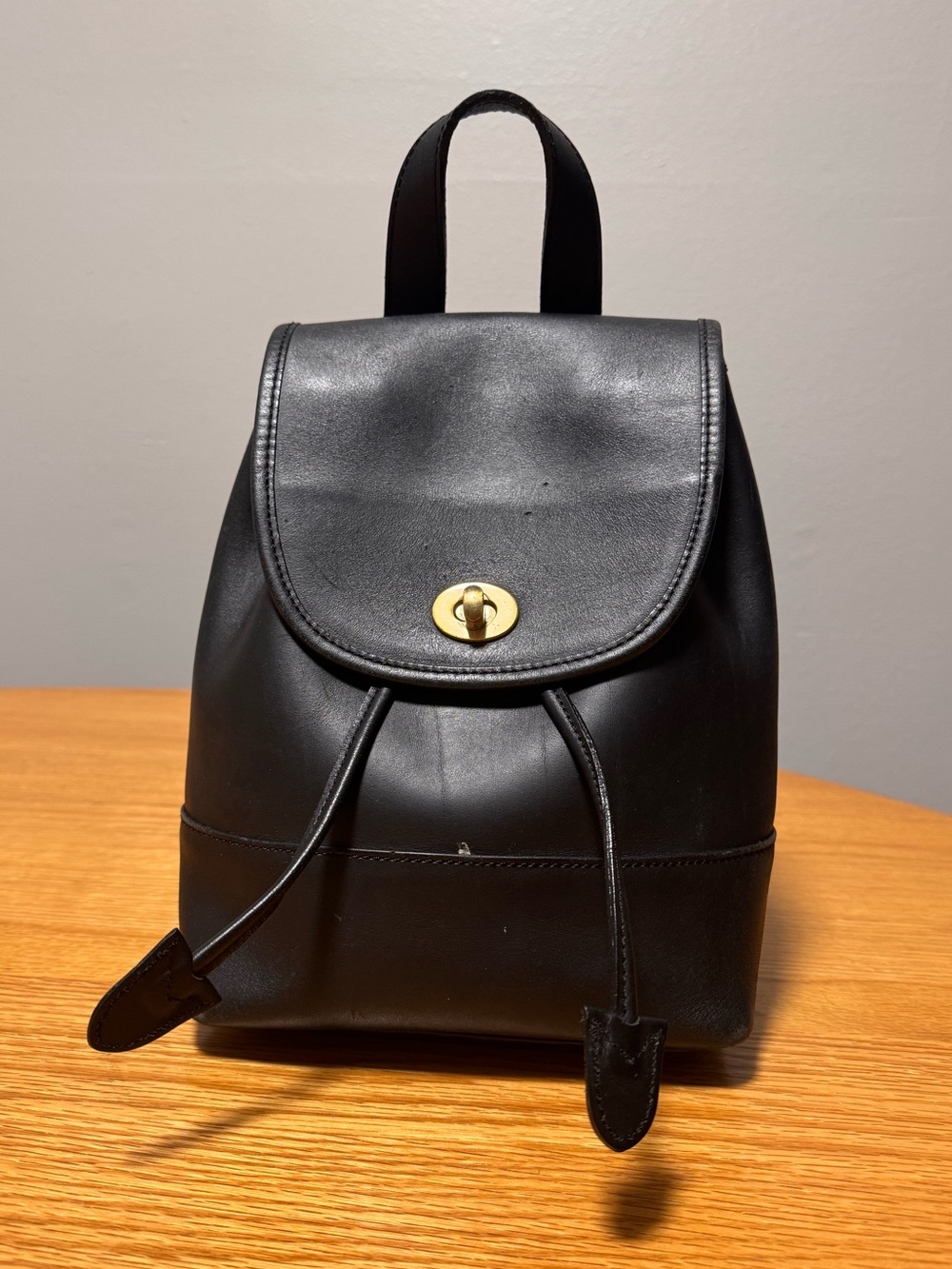 Vintage Coach Black Leather Backpack with Gold Turnlock